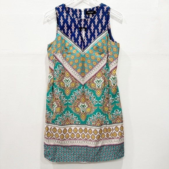 Nine West Sleeveless Printed Shift Dress Size 4 Keyhole Front Cotton - Picture 1 of 8